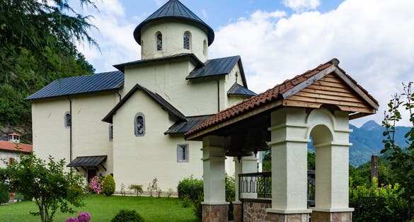 Photo of the Morača Orthodox monastery in Montenegro.
