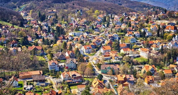 Old and new residential buildings in the old town of Wernigerode. Germany