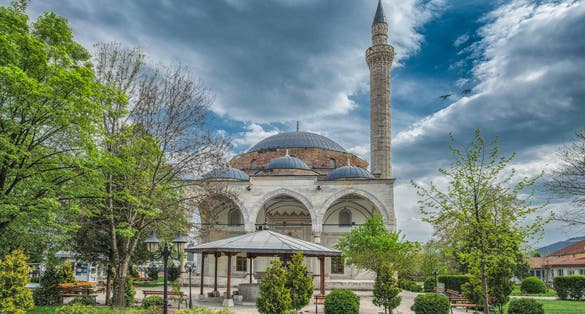 Photo of Mustafa Pasha Mosque, an old Ottoman Turkish mosque in the Bushi district of Skopje, Macedonia.