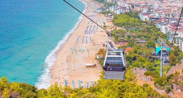 photo of riding cable car to view the city of Alanya (cleopatra beach), Turkey.