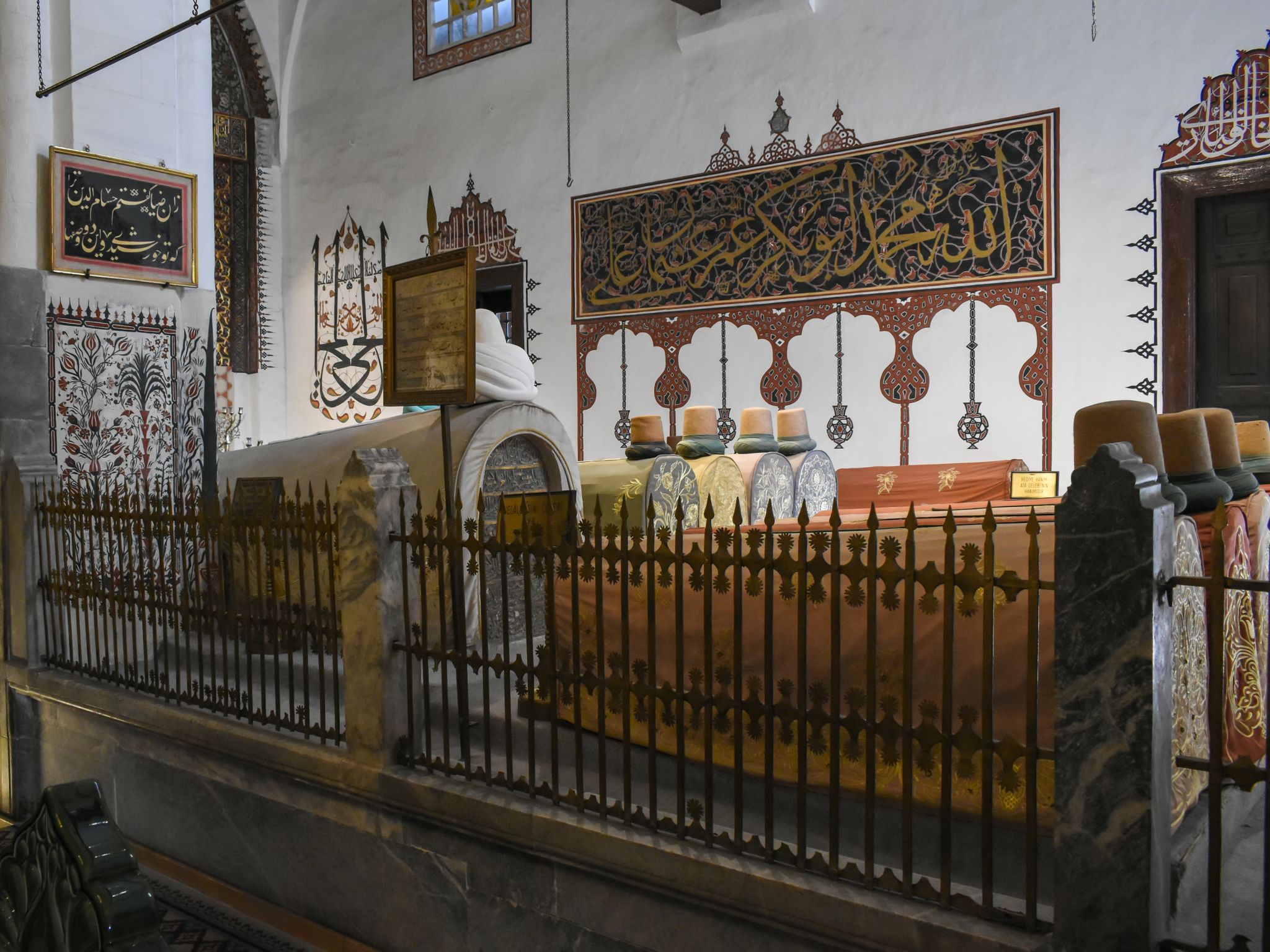 View inside the Mevlâna Museum, the mausoleum of Jalal ad-Din Muhammad Rumi, a Persian Sufi mystic, and his disciples.