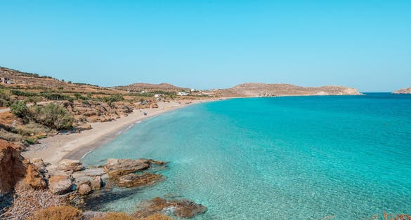 photo of view of xerokampos sitia, crete island, greece: beautiful beach without people and colorful sea at western crete