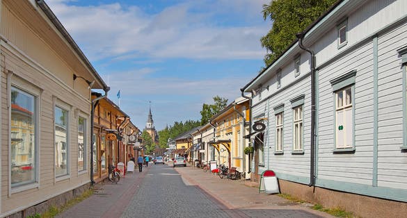 Street in Old Rauma. Rauma is one of the oldest harbours in Finland. Situated on the Gulf of Botnia. Finland - UNESCO World Heritage Site