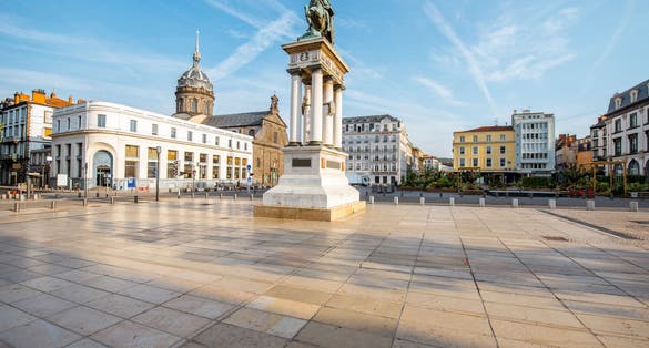 photo of the Jaude square during the morning light in Clermont-Ferrand city in central France.
