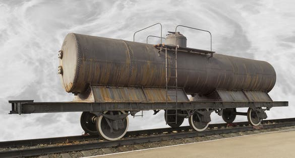 photo of The ancient railway tank.The trophy Austro-Hungarian tank of 1901 .
