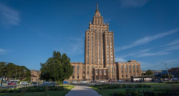 Latvian Academy of Sciences - stalinist architecture building in Riga - Riga, Latvia