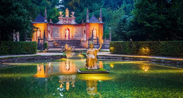Photo of Hellbrunn Palace, an early Baroque villa of palatial size, near Morzg, a southern district of the city of Salzburg, Austria.