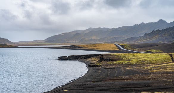 PHOTO OF Kleifarvatn lake in Reykjanesfólkvangur nature reserve park in Reykjanes peninsula in South Iceland .
