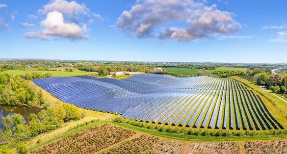 Solar Energy Park in Silkeborg, Denmark. It covers an area of 156.000 m2 or 22 football fields and has 12,000 solar panels.