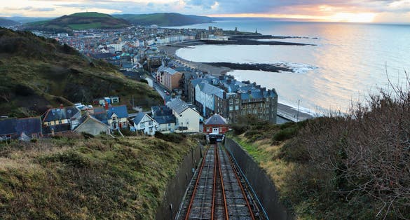Photo of the Cliff Railway in Aberystwyth ,tourists ride to the top of Constitution Hill to enjoy the view, Wales.