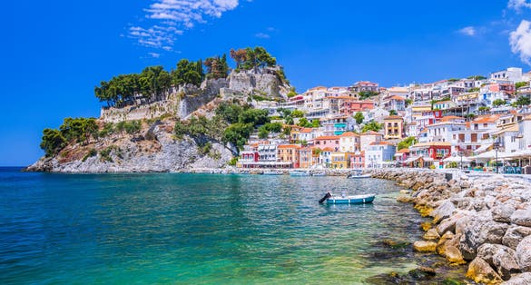 Photo of parga city greek summer tourist houses colors in preveza perfecture