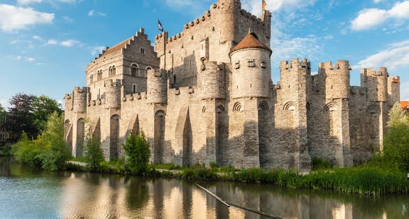 Photo of medieval castle Gravensteen (Castle of the Counts) in Ghent, Belgium. 