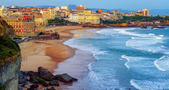 Photo of Biarritz city and its famous sand beaches, France.