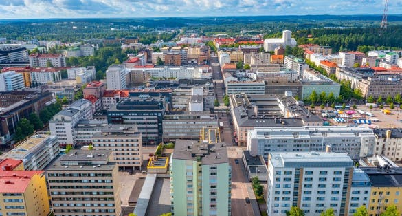 Aerial view of Finnish town Lahti .