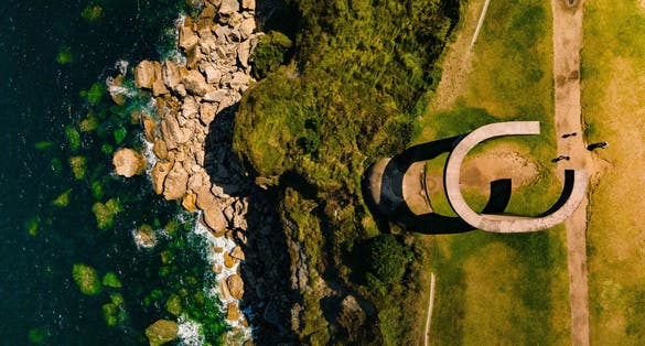 Photo of The Eulogy to the Horizon or Elogio del Horizonte monument is a one of the most known symbols of Gijon in Asturias, Spain.