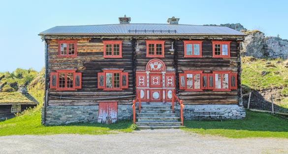 Sverresborg Trøndelag Folk Museum, open-air museum in Trondheim, Norway. Old timber house.