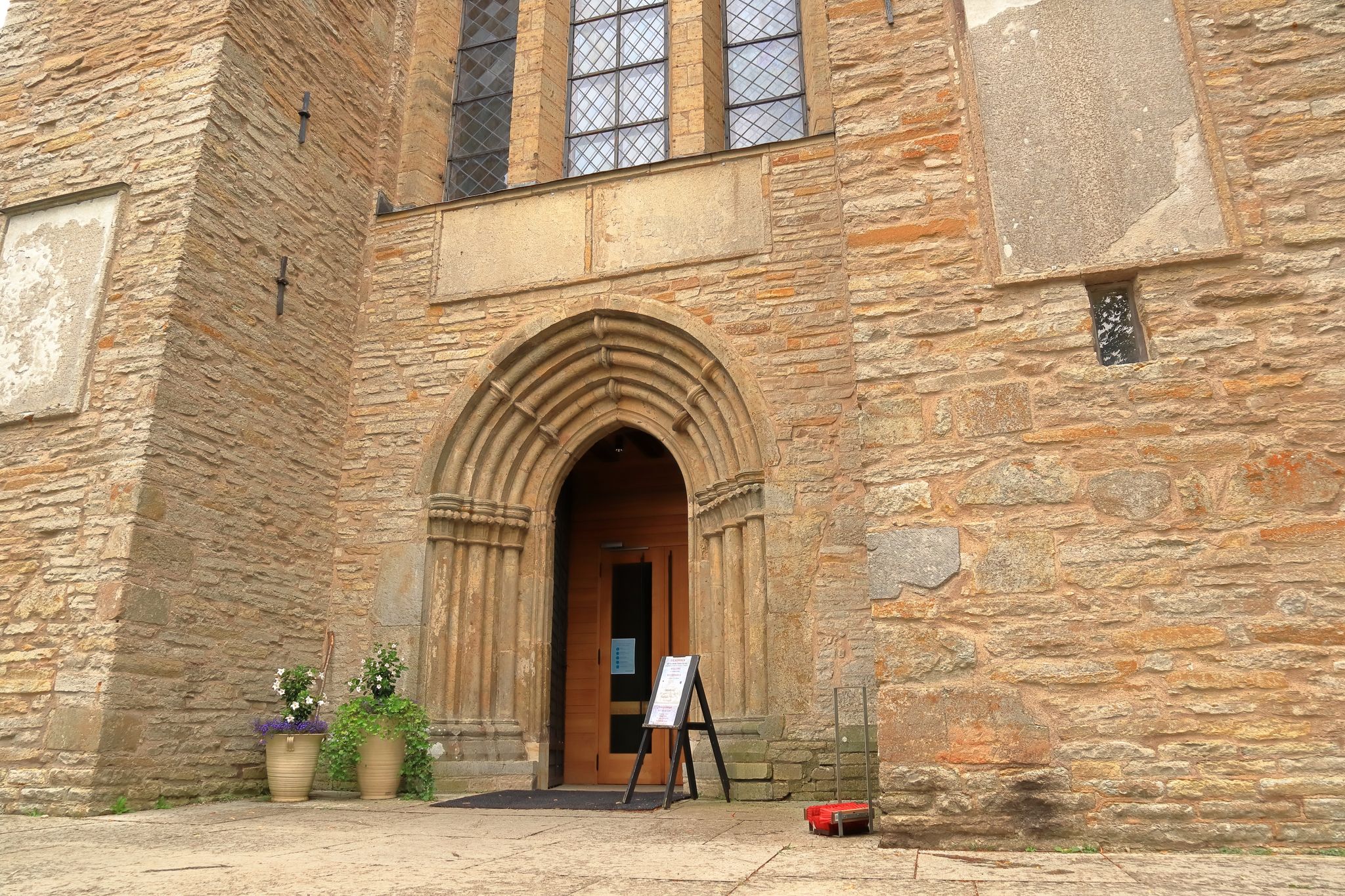 photo of entrance and exit door of Varnhem Abbey in Varnhem, Sweden, Europe.