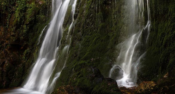 Photo of Cascades of Koleshino Falls in Belasica Mountains, Novo Selo, Republic of North Macedonia. The size of the waterfall is 15 meters.