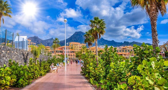 Popular canarian resort Playa de Las Americas in Tenerife, Canary Islands.