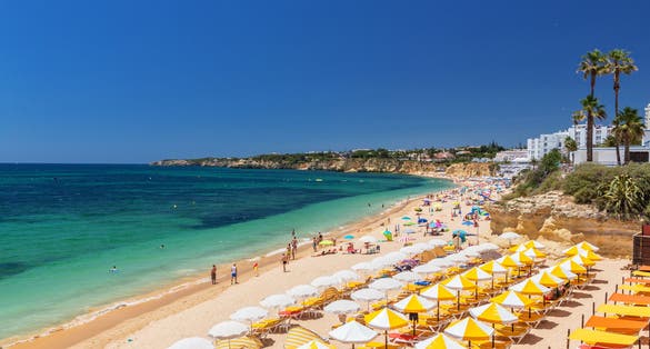 Photo of beautiful beaches of the Algarve coast of Portugal, Armacao de Pera.