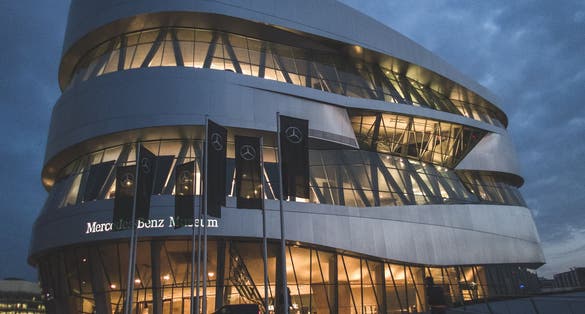 Photo of Spectacular modern architecture and home of Museum Mercedes-Benz by night Welt in Stuttgart, Germany.