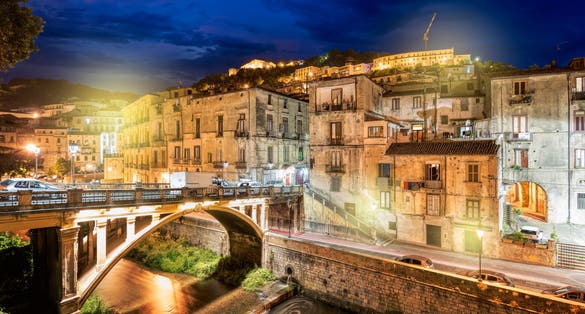 Old town of Cosenza at night, Calabria, Italy