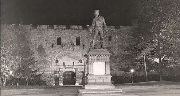 photo of view of Statua di Pietro Micca, illuminazione realizzata da Guido Chiarelli negli anni '60, Turin, Italy.