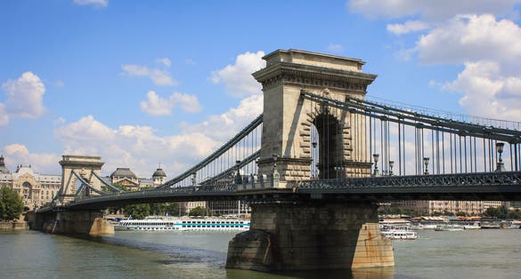 Photo of Széchenyi Chain Bridge in Budapest.