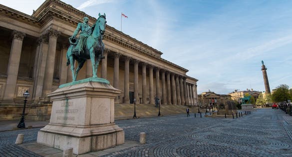Photo of Statue of Prince Albert in front of St. George's Hall in Liverpool, UK.