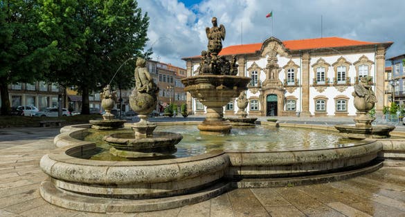 Braga City Hall and fountain, Minho, Portugal