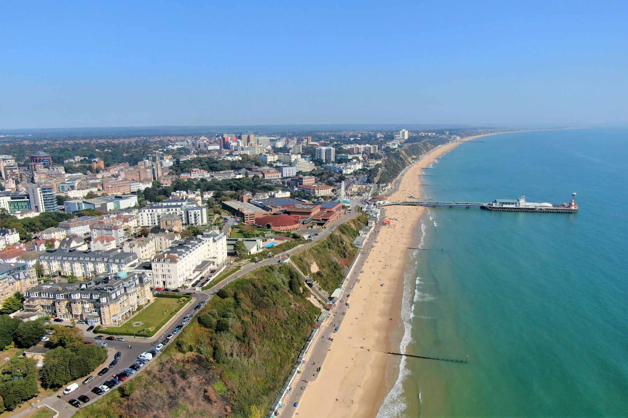 Photo of aerial view of the city Bournemouth and it's Pier, England.