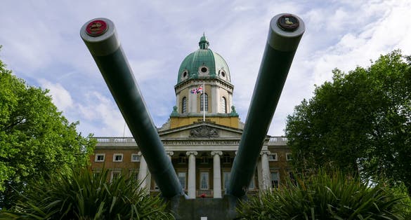 Photo of Cannons at the entrance of the Imperial War Museum in London, England.