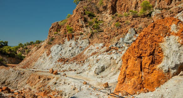 photo of view of Sousaki is an extinct volcano and modern solfatara field in northeastern Corinthia, Greece, at the northwest end of the Aegean volcanic arc.,Loutraki Greece.