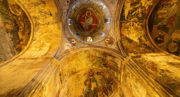 Photo of scenic view of Sapara Monastery is a 9th century Georgian Orthodox monastery with the 14th-century frescoes inside are of high quality in the Akhaltsikhe District of Samtskhe-Javakheti region, Georgia.