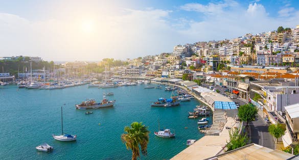 Photo of Piraeus marina sunny landscape, Athens, Greece.