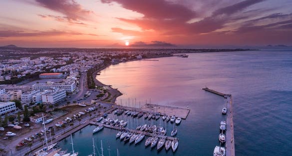 Photo of Kos island, aerial view of Marina. Greece.