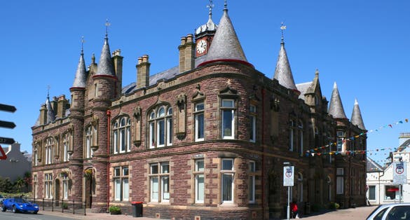 photo of The unusual architecture of Stornoway Town Hall in Lewis, Western isles, Scotland.