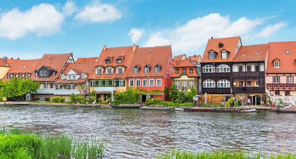 Half-timbered houses on the river in Bamberg (Bavaria) on a summer day