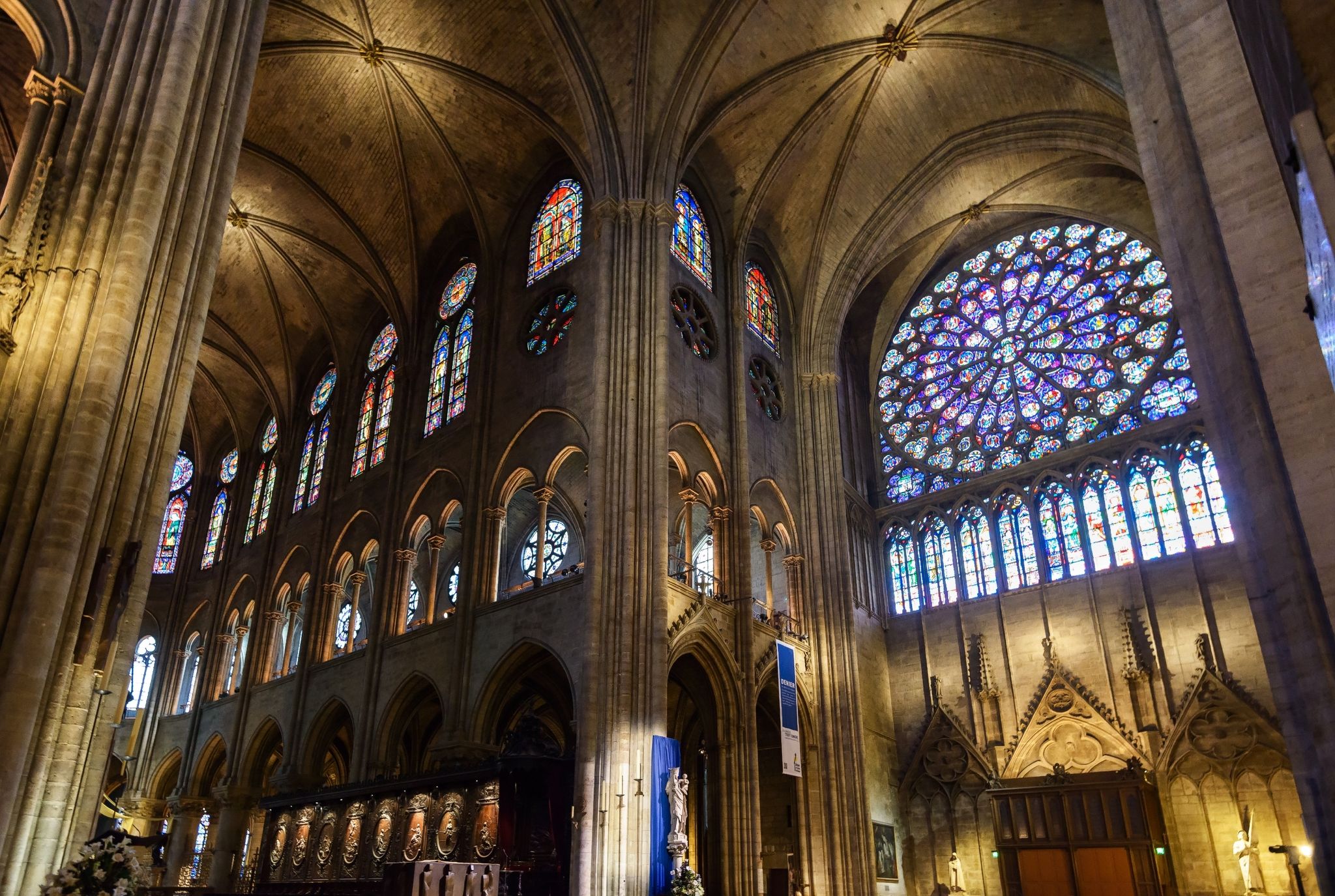 Photo of Notre Dame de Paris cathedral, inside view, France.