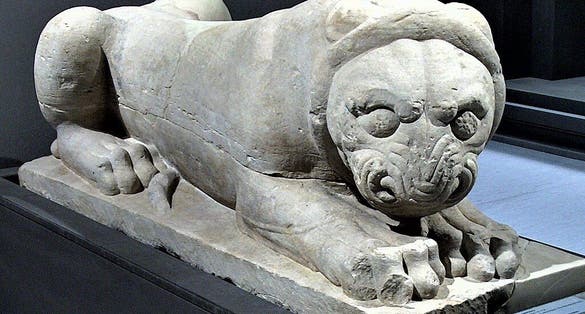 photo of view More the Lion of Menecrates. Funerary statue of a crouching lion, found near the cenotaph of Menecrates., Corfu, Greece.
