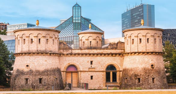photo of restored building of the old fortress three acorns in luxembourg. Nowadays it is a modern museum.