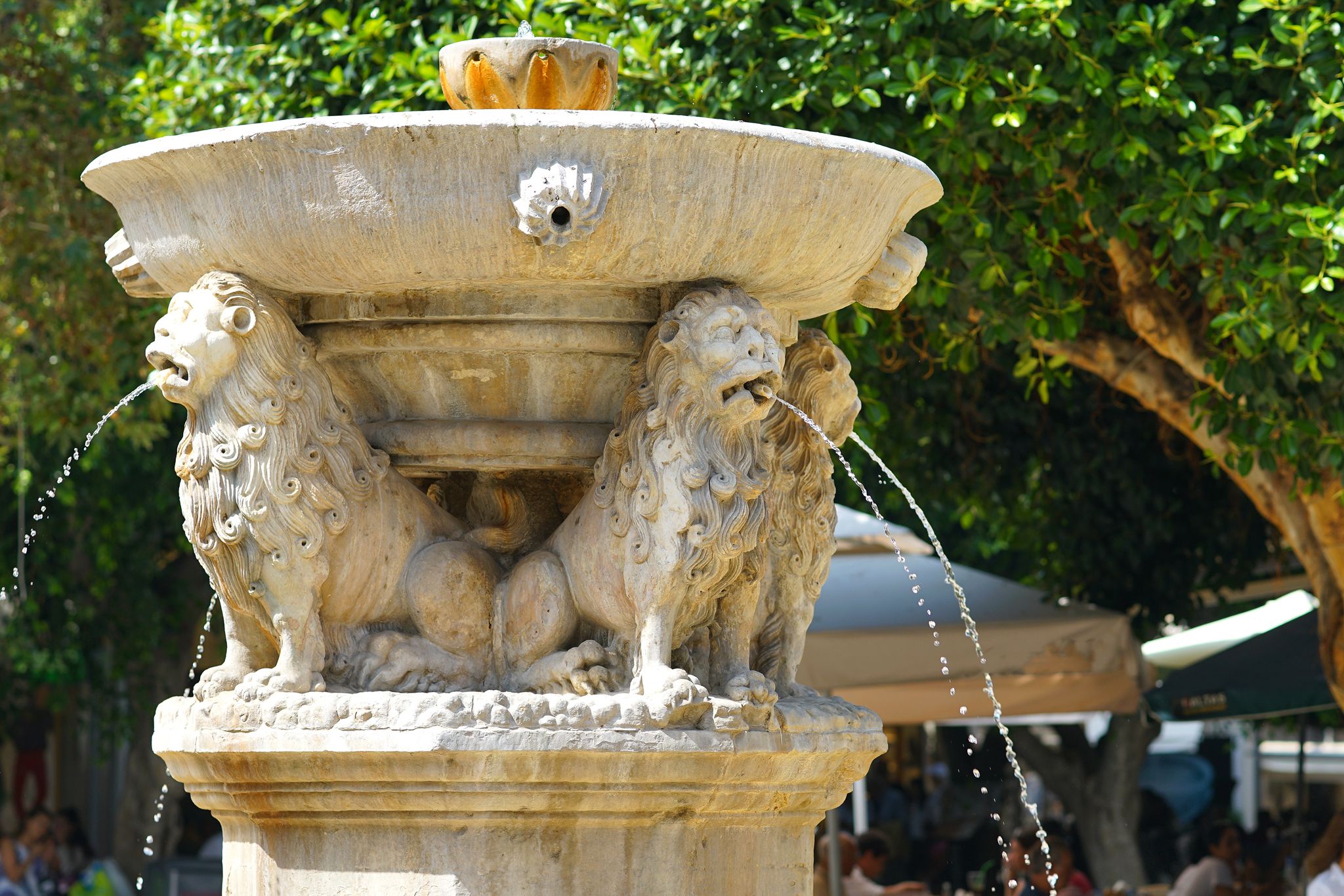 Photo of beautiful details of the Morosini Fountain in Heraklion, Crete.