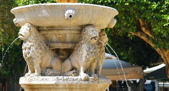 Photo of beautiful details of the Morosini Fountain in Heraklion, Crete.