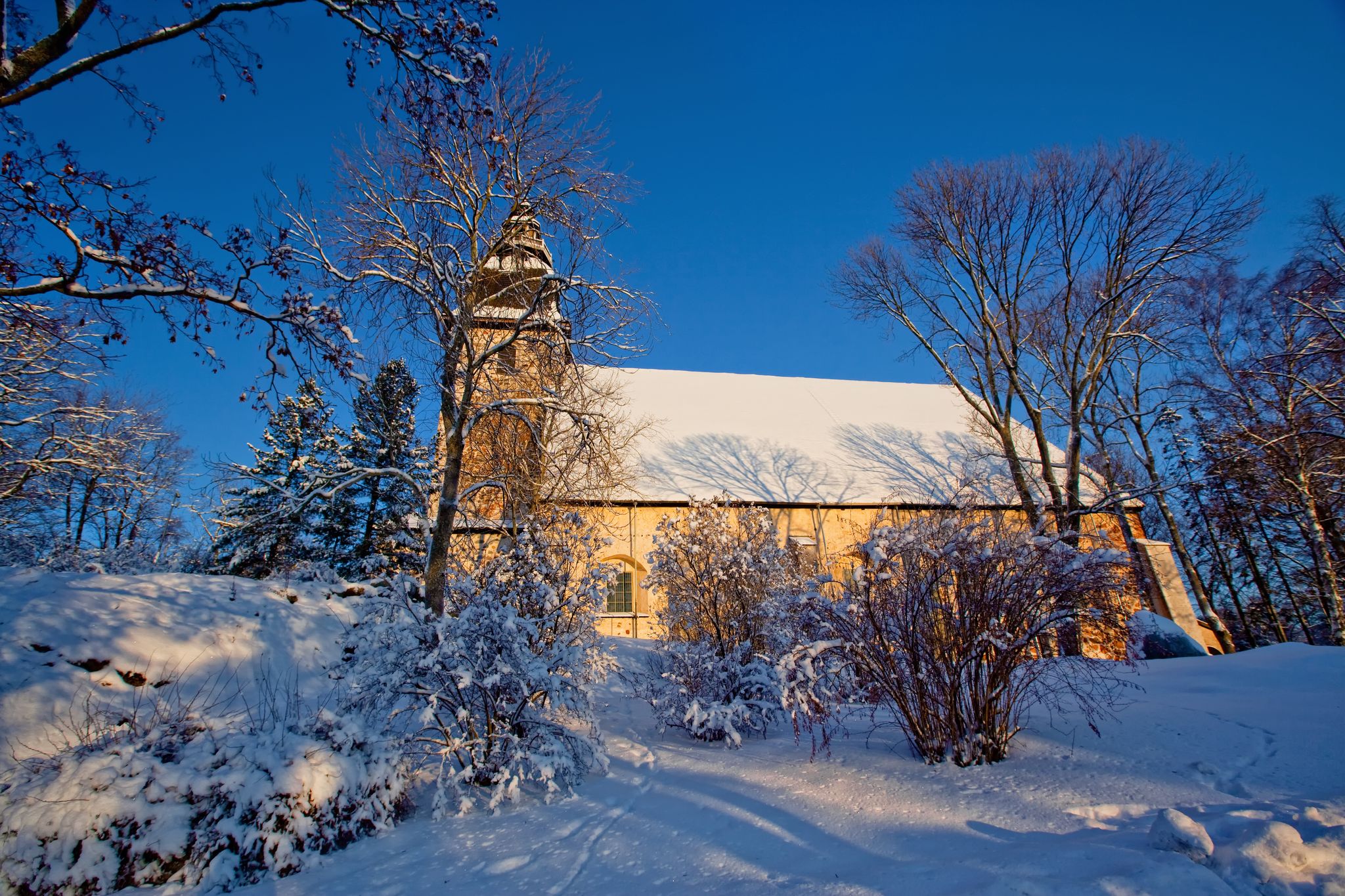 Photo of Naantali Church in winter, one of oldest churches in Naantali, Finland.
