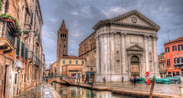 photo of Canal in Venice with Ca' Rezzonico Palace, Venice, Italy,