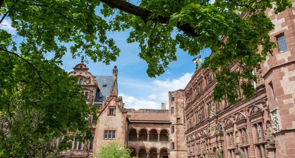 photo of view of Germany, Schloss Heidelberg castle, palace courtyard. Facade of Friedrichsbau and Ottheinrich building, Baden-Wurttemberg. Travel destination.