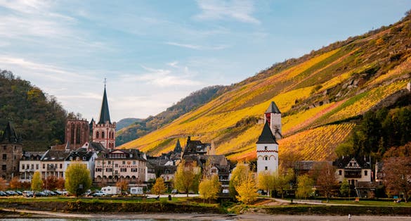 photo of view  of Travel in Germany - river cruises in Rhein river, beautiful medieval town and wine fields. Germany Koblenz area