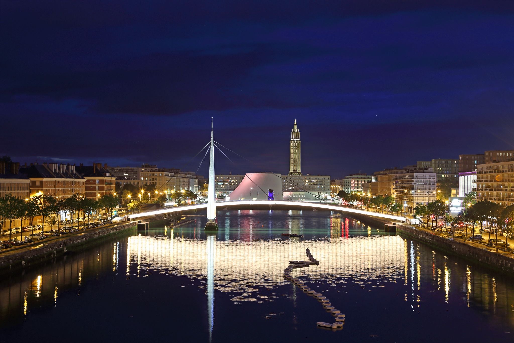 Footbridge across Commerce Basin in Le Havre - Normandy, France