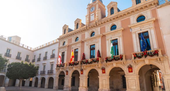 photo of view of Town Hall Square in the city of Almeria, Andalusia. Spain. Costa del sol in the mediterranean sea