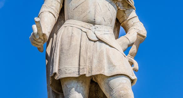 Statue of Ferdinando I de' Medici, Grand Duke of Tuscany on top of the Monument of the Four Moors in Livorno, Tuscany, Italy, 1626 statue commemorationg his victories over the Ottomans.